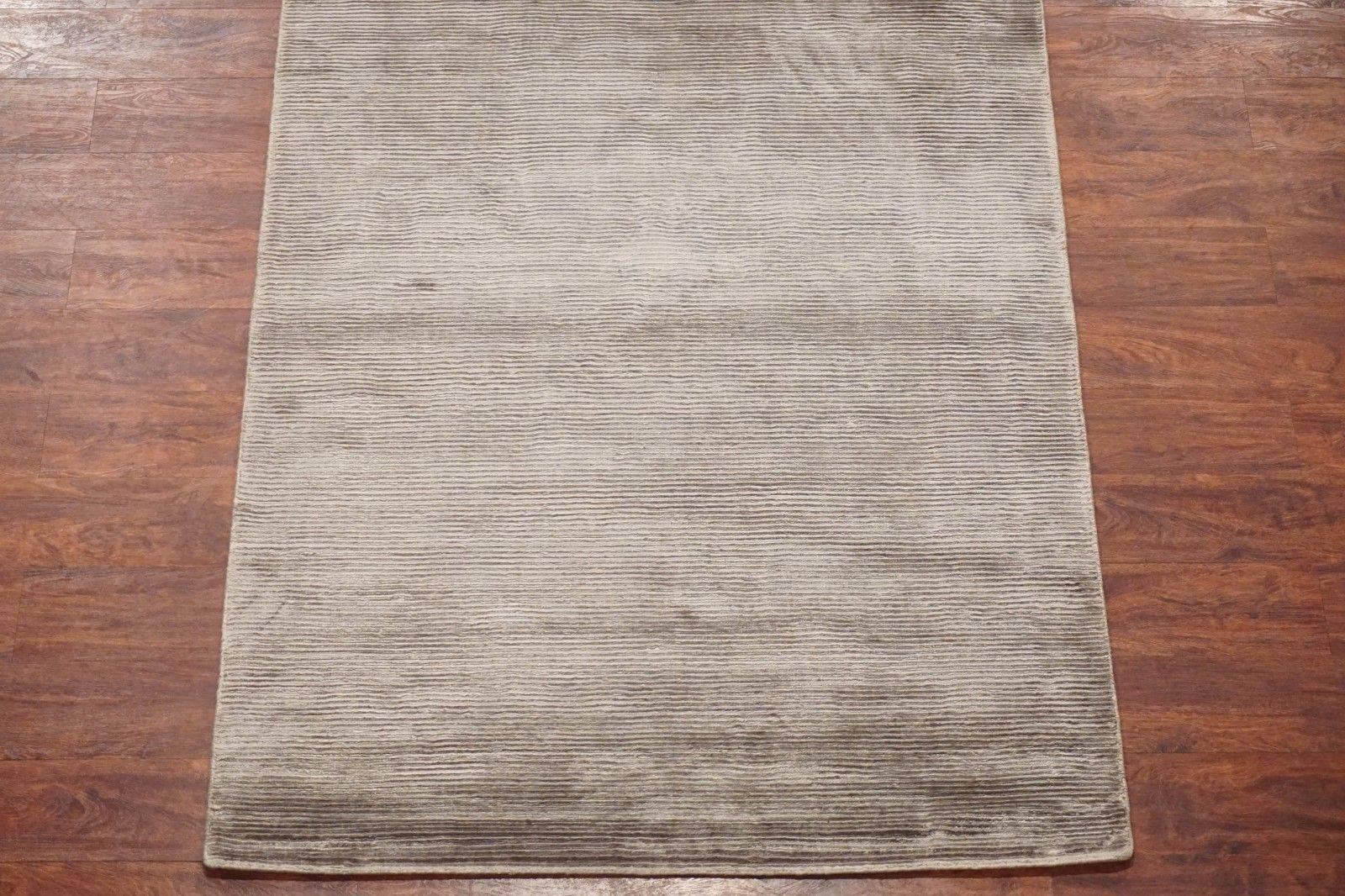 Indian Solid Bamboo Silk Area Rug with Striped Design For Sale