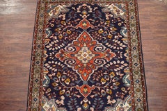 Navy Blue Persian Lilihan Area Rug, circa 1950