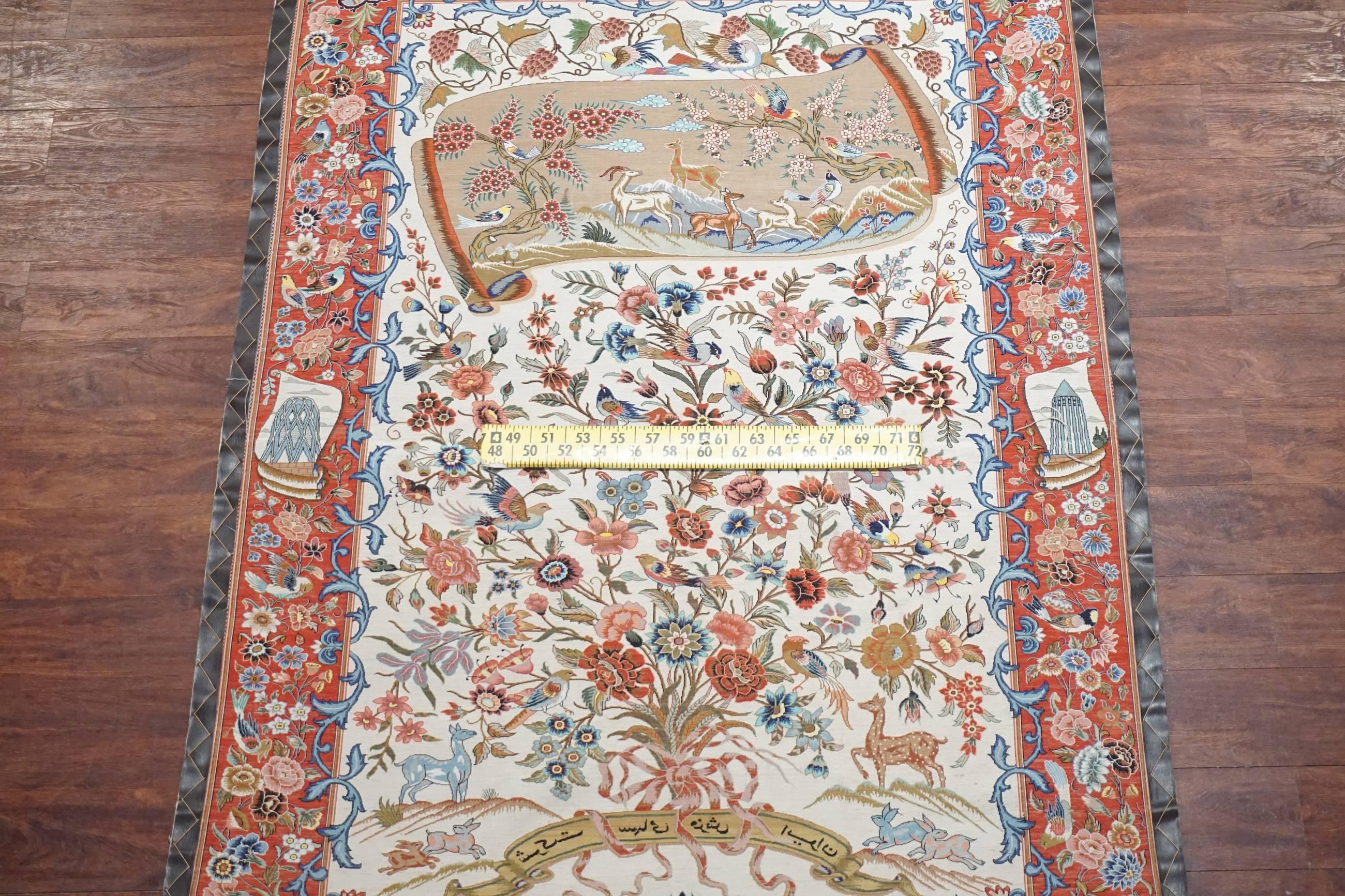 Rare Pure Silk Persian Farahan, Inscribed For Sale 1