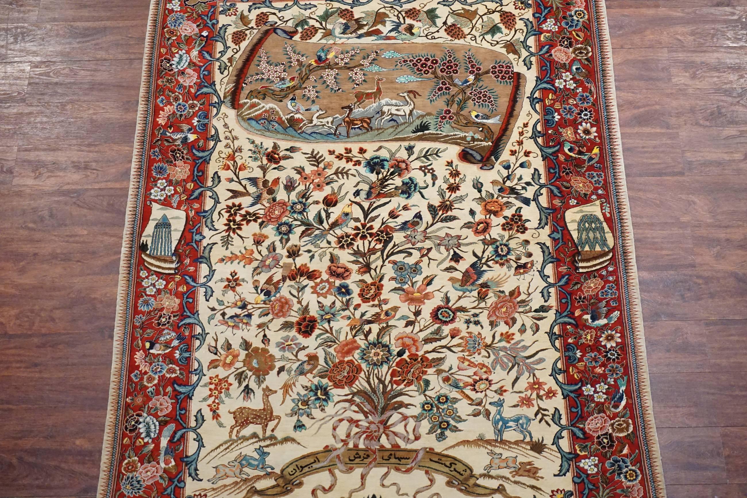 Hand-Knotted Rare Pure Silk Persian Farahan, Inscribed For Sale