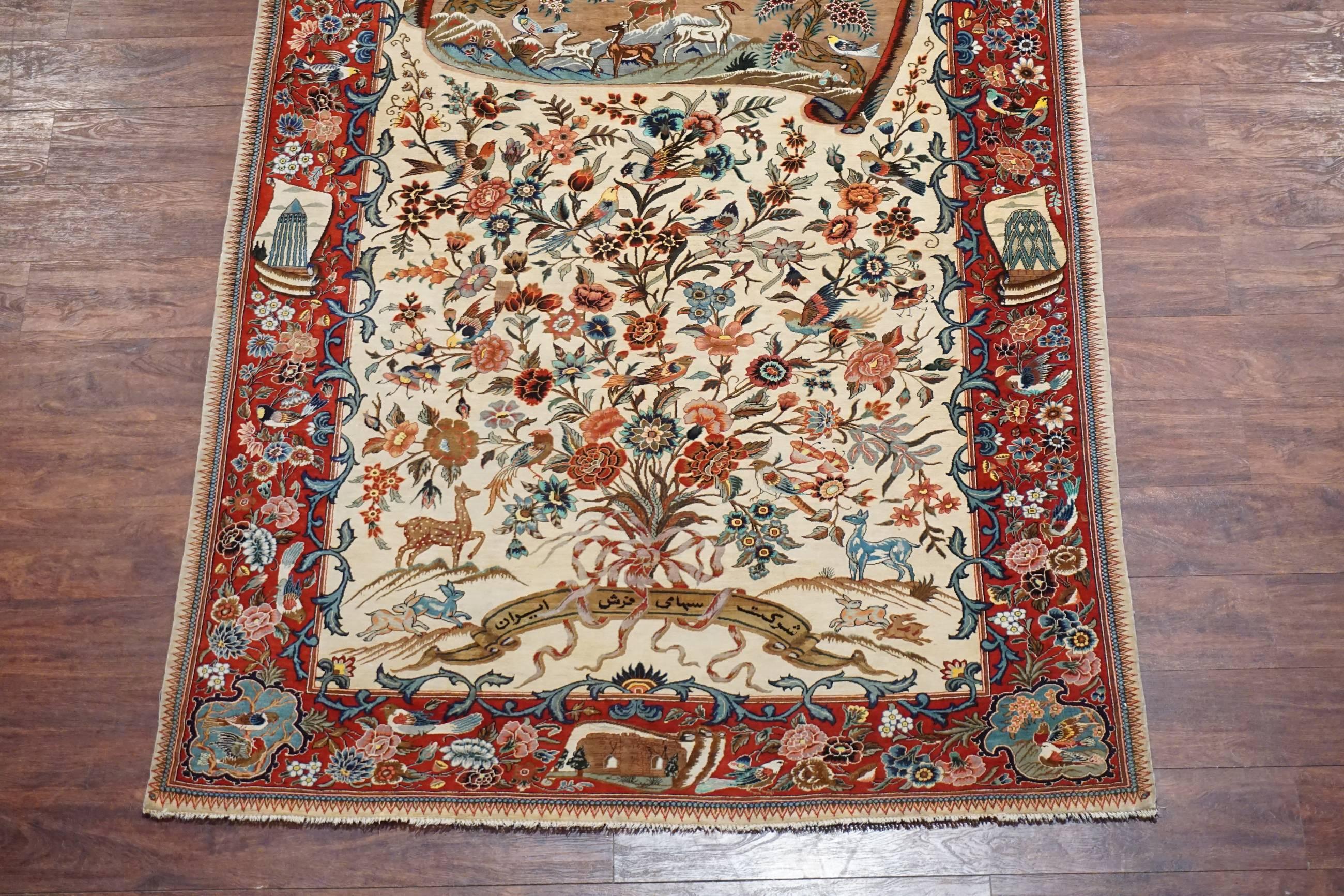 20th Century Rare Pure Silk Persian Farahan, Inscribed For Sale