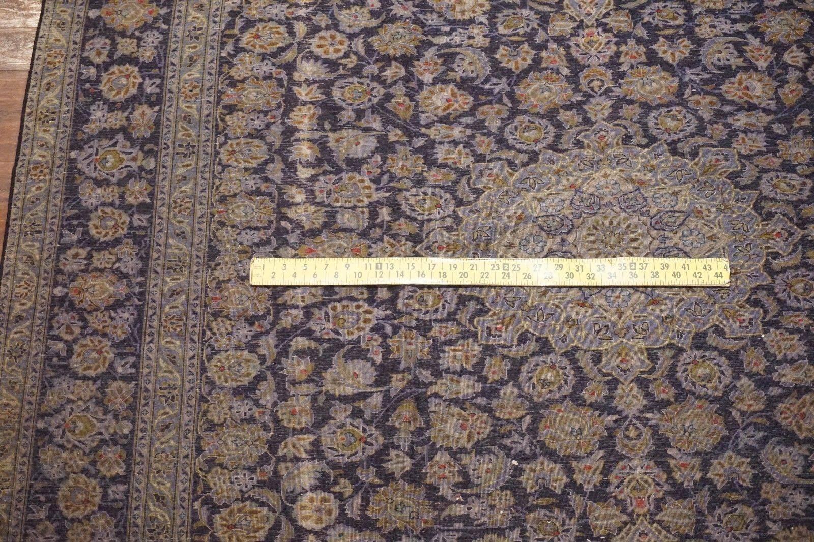 Wool Signed Blue Persian Kashan Rug, circa 1940 For Sale