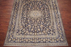 Signed Blue Persian Kashan Rug, circa 1940