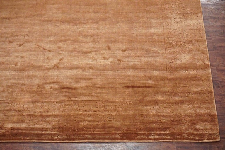 Bamboo Silk Rug with Sculptured Border For Sale at 1stDibs