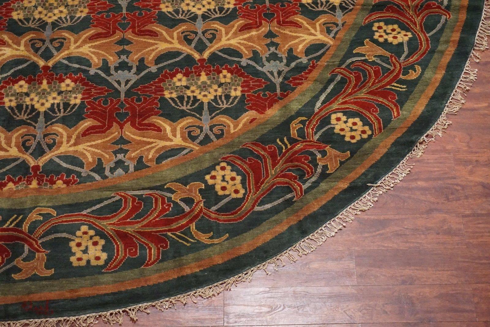 Hand-Knotted Round William Morris Inspired Rug For Sale