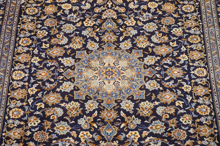 Blue Vintage Persian Kashan Rug, circa 1950 For Sale at 1stdibs