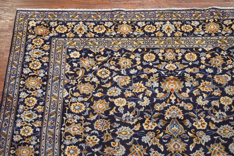 Blue Vintage Persian Kashan Rug, circa 1950 For Sale at 1stdibs