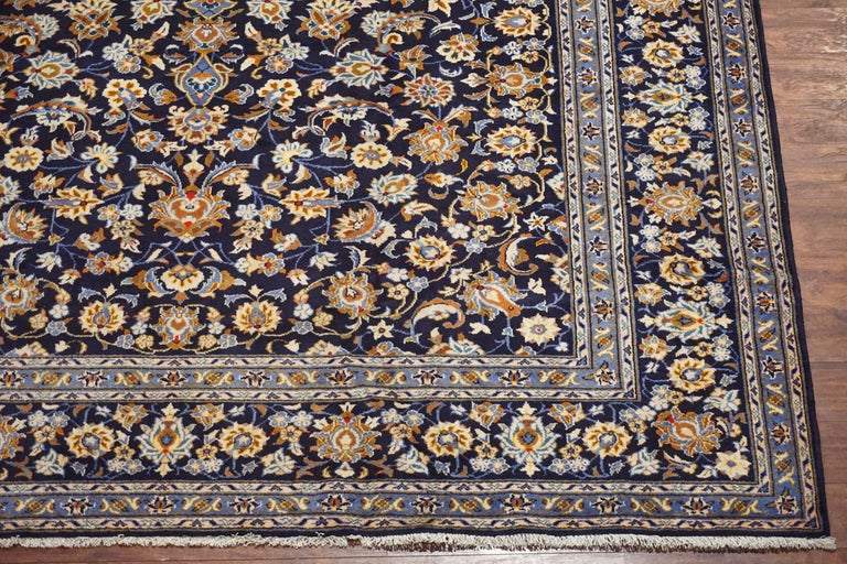 Blue Vintage Persian Kashan Rug, circa 1950 For Sale at 1stdibs