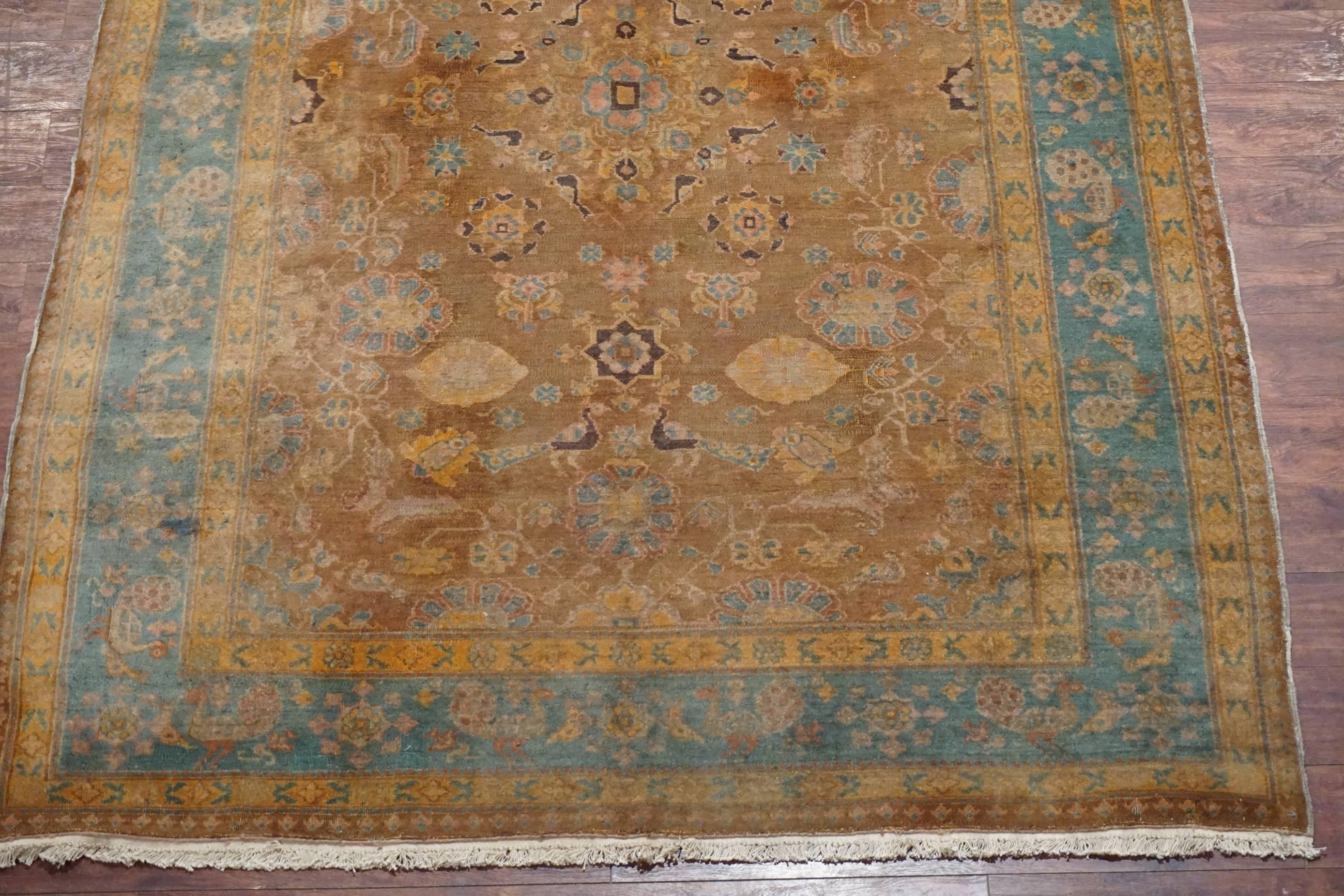 Wool Brown Indian Agra Rug, circa 1890 For Sale