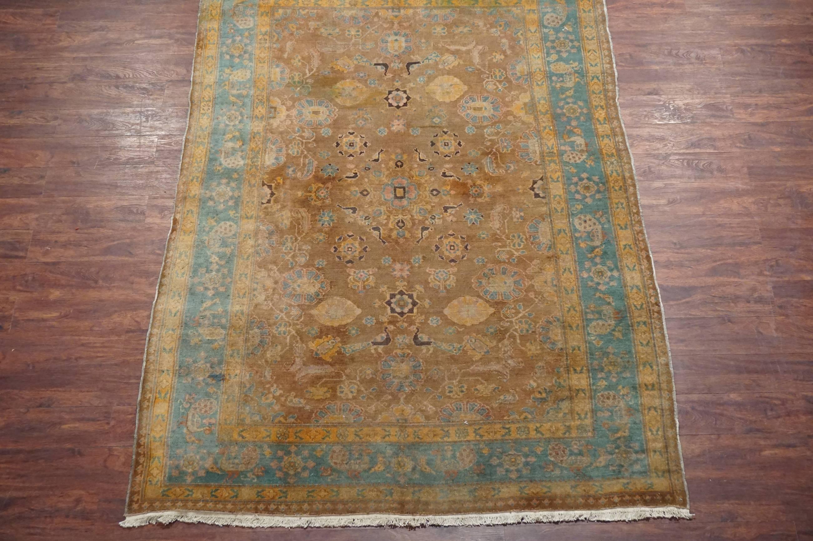 Hand-Knotted Brown Indian Agra Rug, circa 1890 For Sale