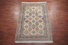 Ivory Wool and Silk Persian Naein Area Rug, 600 KPSI