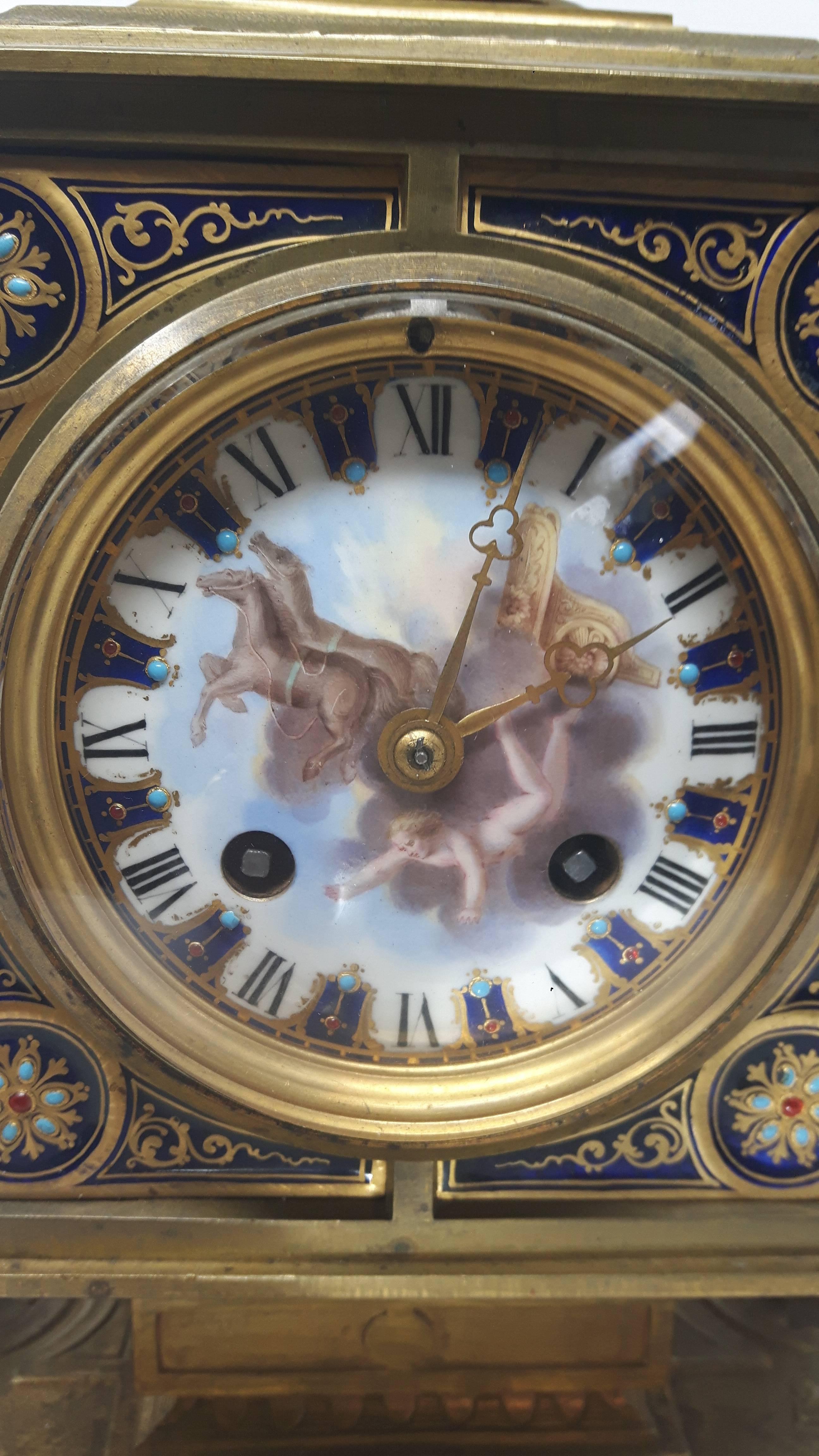 19th Century French Provincial Three-Piece Jeweled Clock Set 2