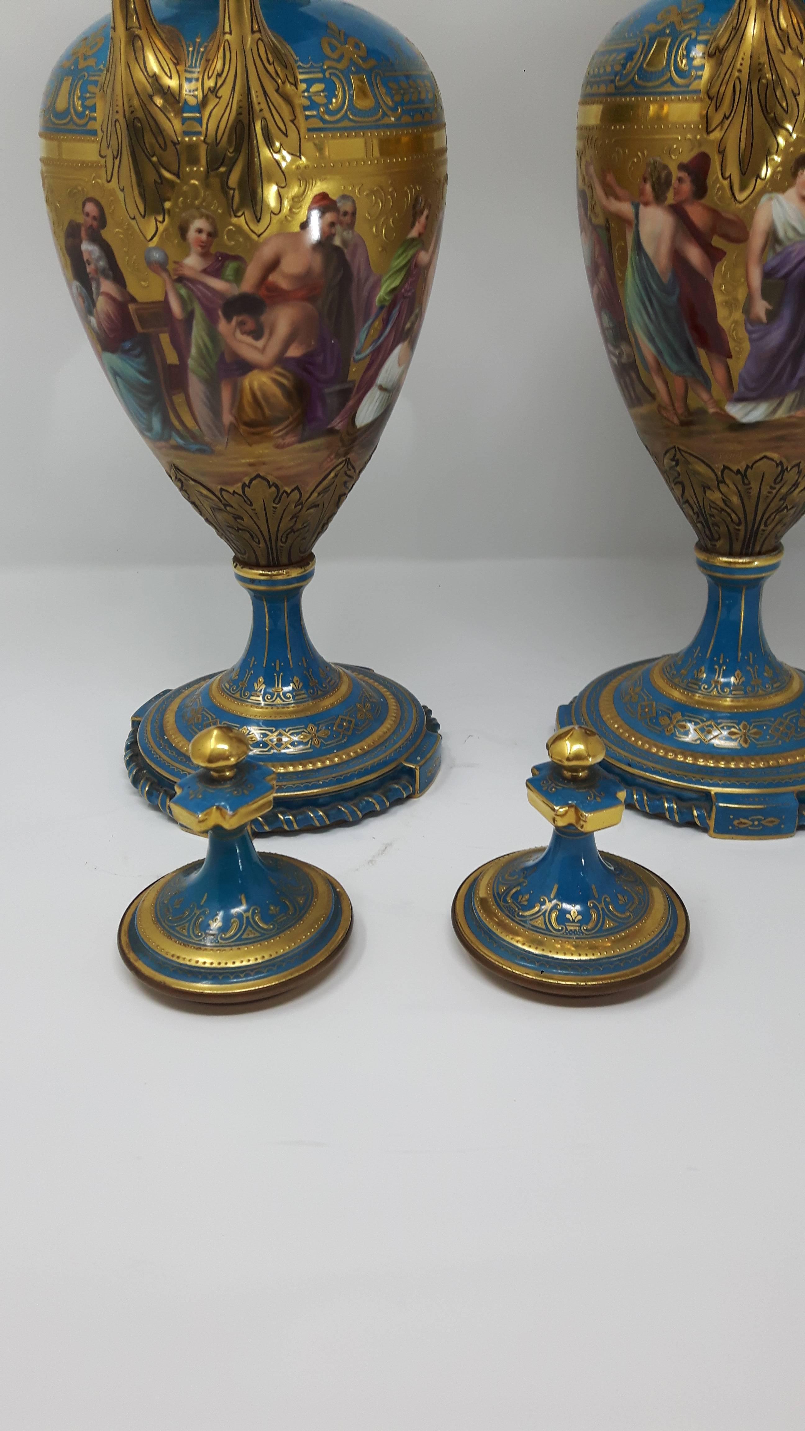 Austrian Late 19th Century Glazed Porcelain Vienna Vases