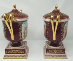 Pair of 19th Century Finely Painted Vienna Vases with Gilt Borders, circa 1880