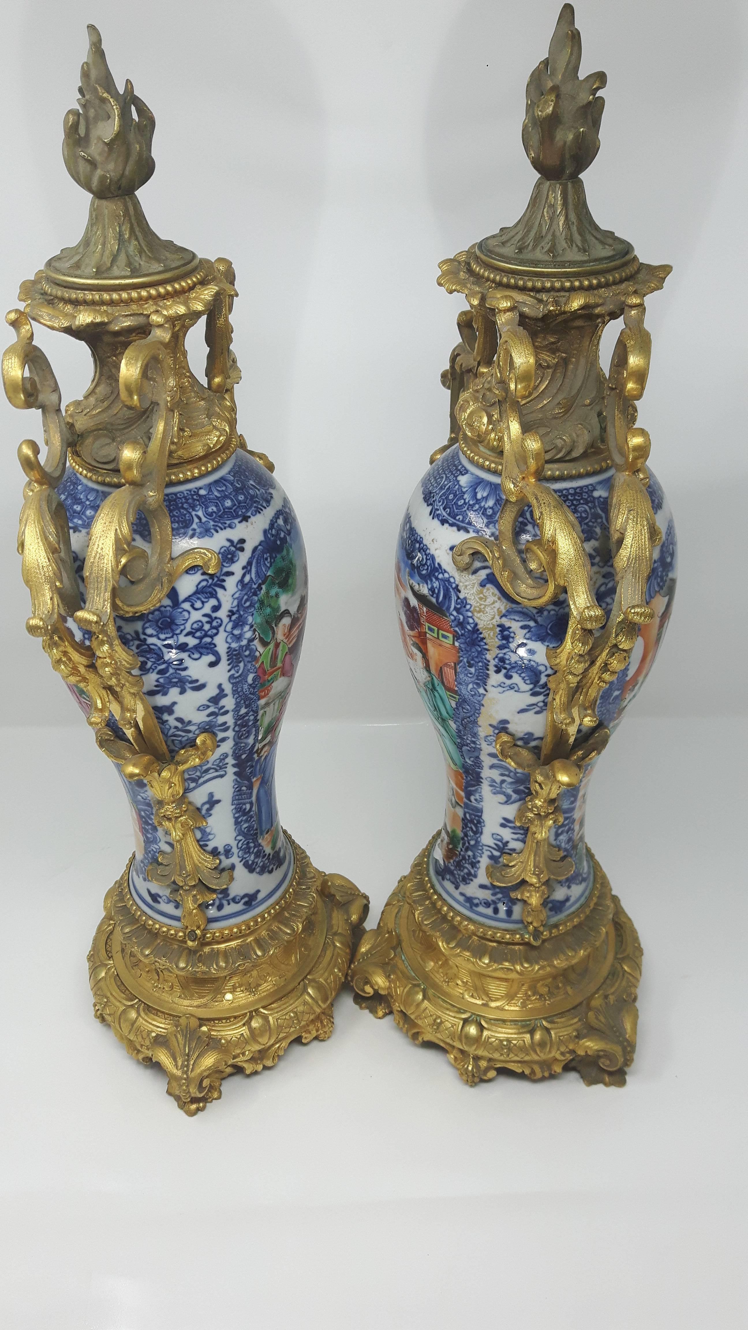 Bronze Pair of 18th Century Chinese Export Mandarin Vases, circa 1750