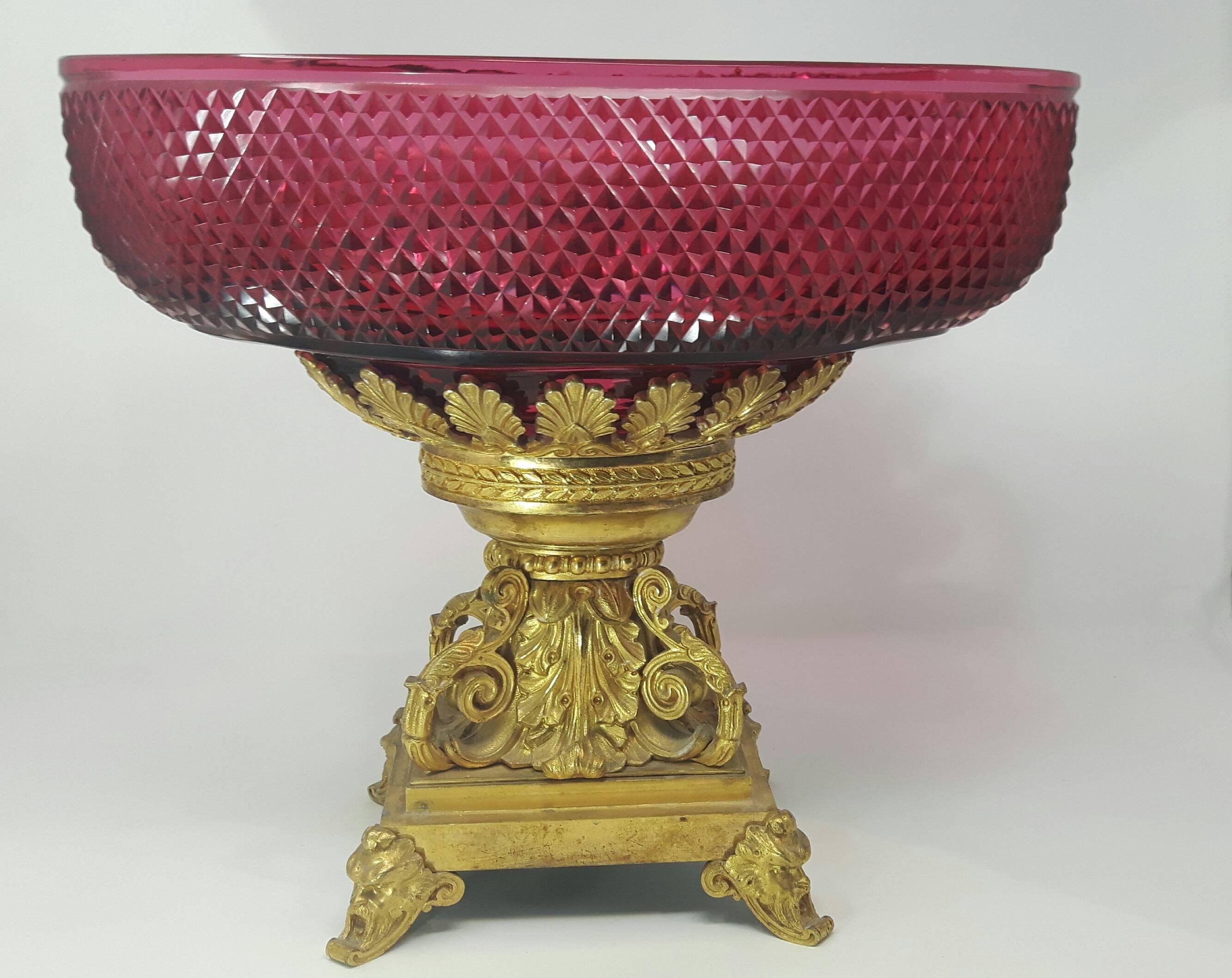 Cast Antique French Cut Glass Centerpiece For Sale