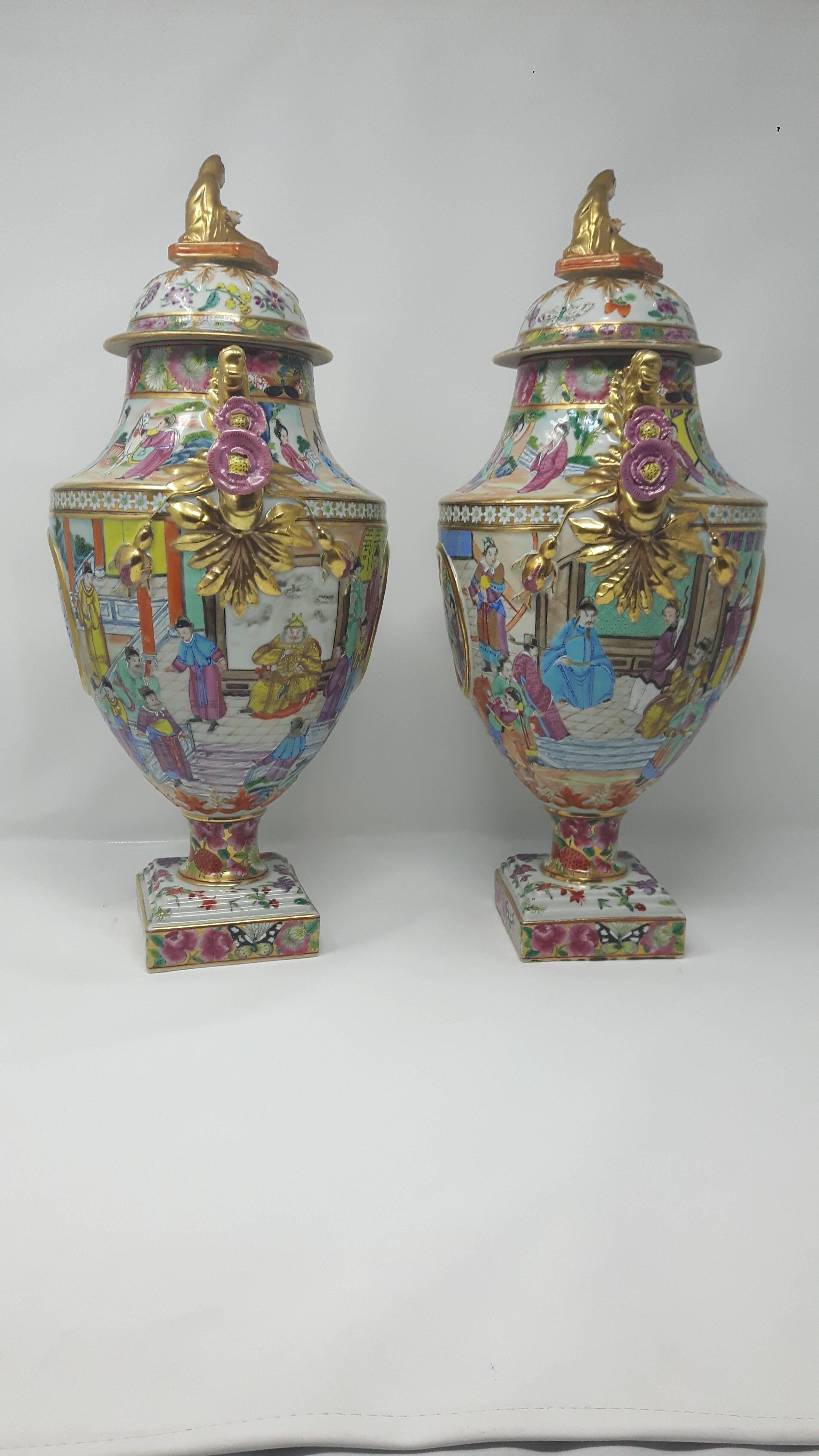 Ceramic Pair of 19th Century Canton Enamel Vases