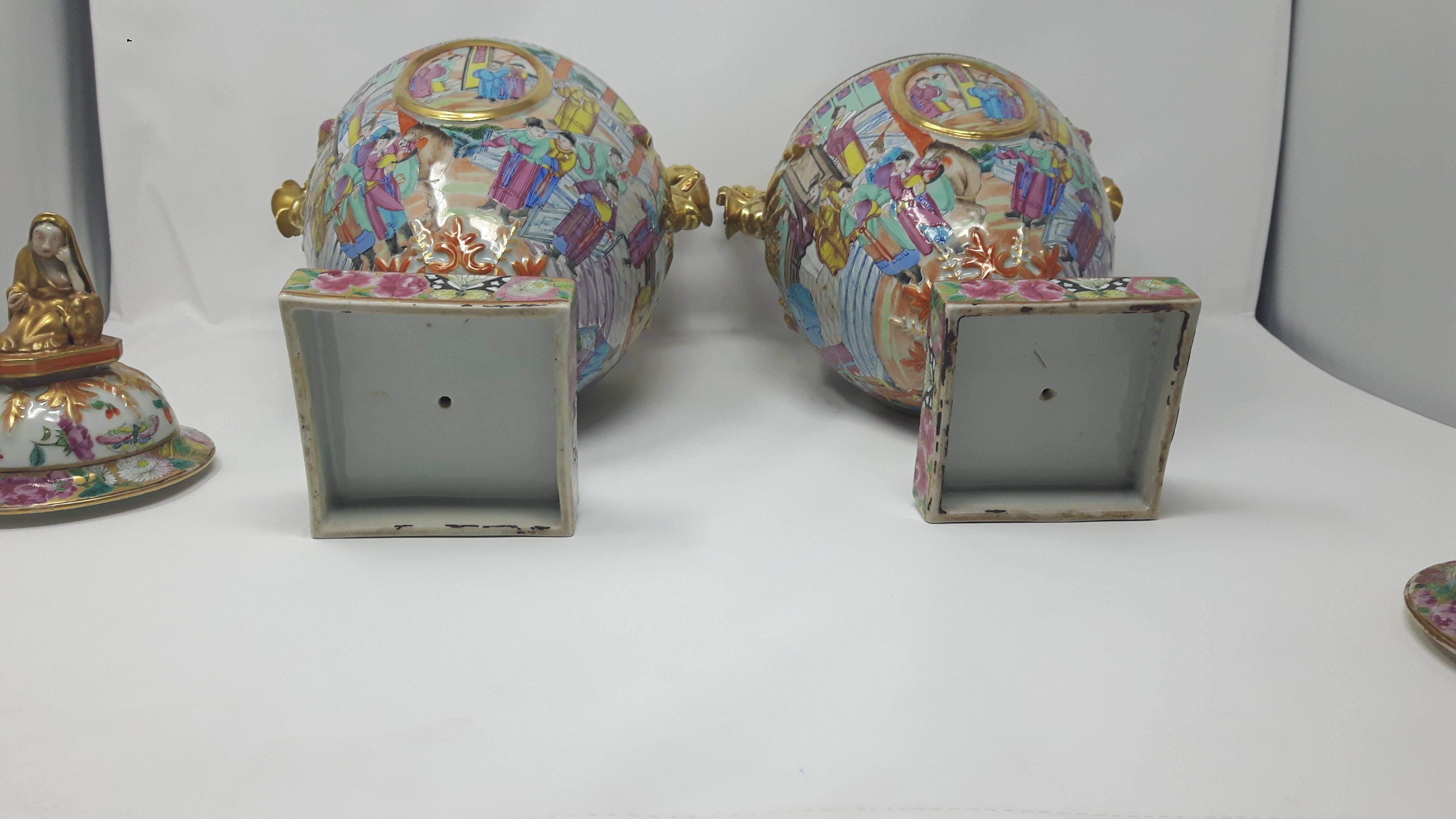 Glazed Pair of 19th Century Canton Enamel Vases