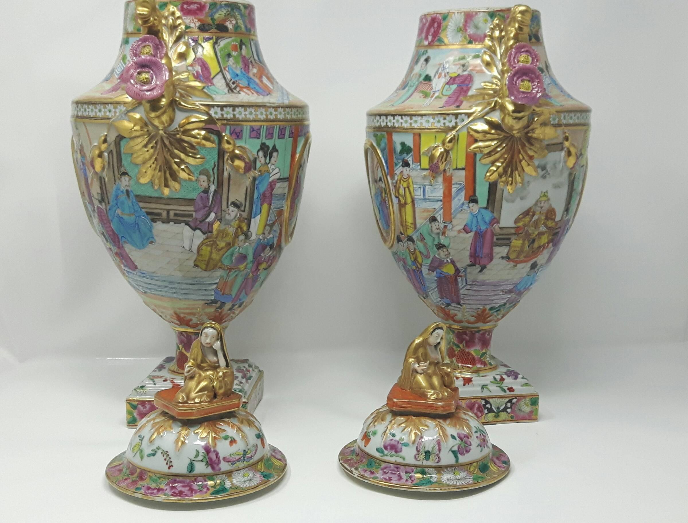Pair of 19th Century Canton Enamel Vases In Good Condition In London, GB