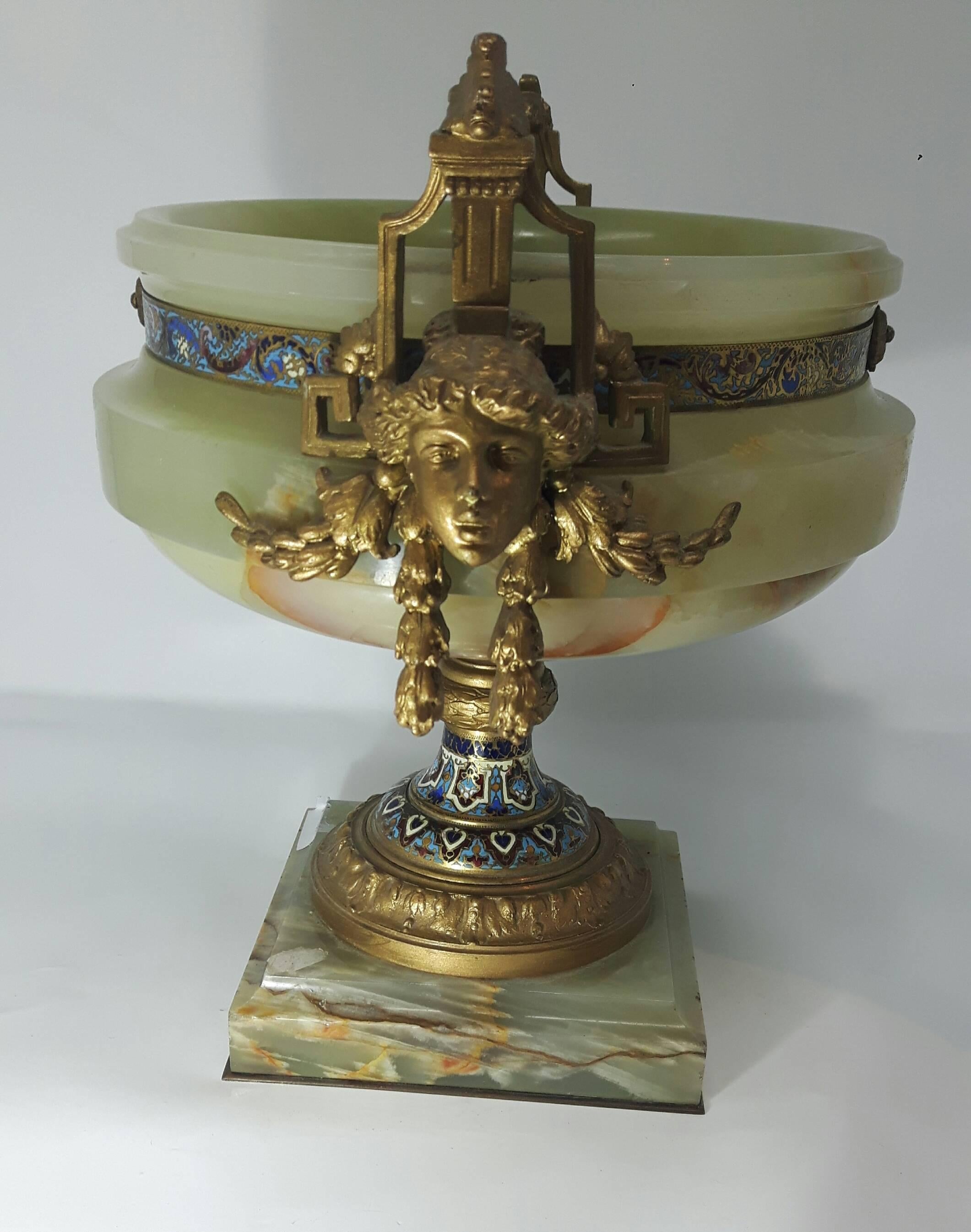 A fine quality 19th century gilt bronze and champleve enamel and alabaster centrepiece.