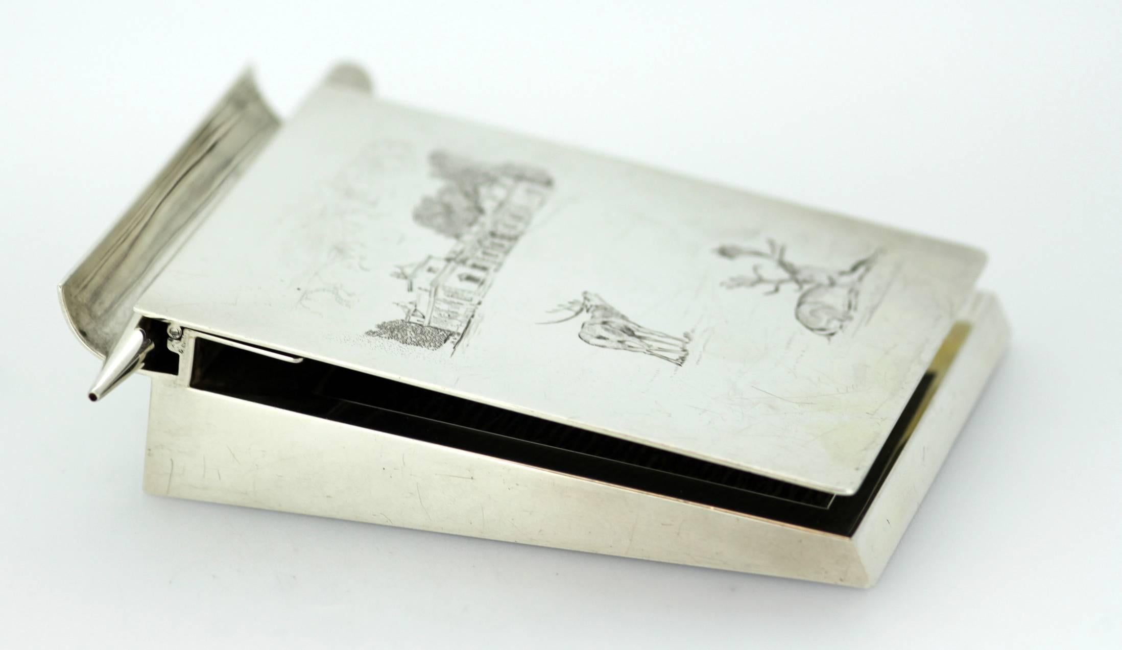 Silver Notepad and Pen, Asprey & Co, Engraved By J.Purdey & Sons, London 1960 In Excellent Condition In Braintree, GB