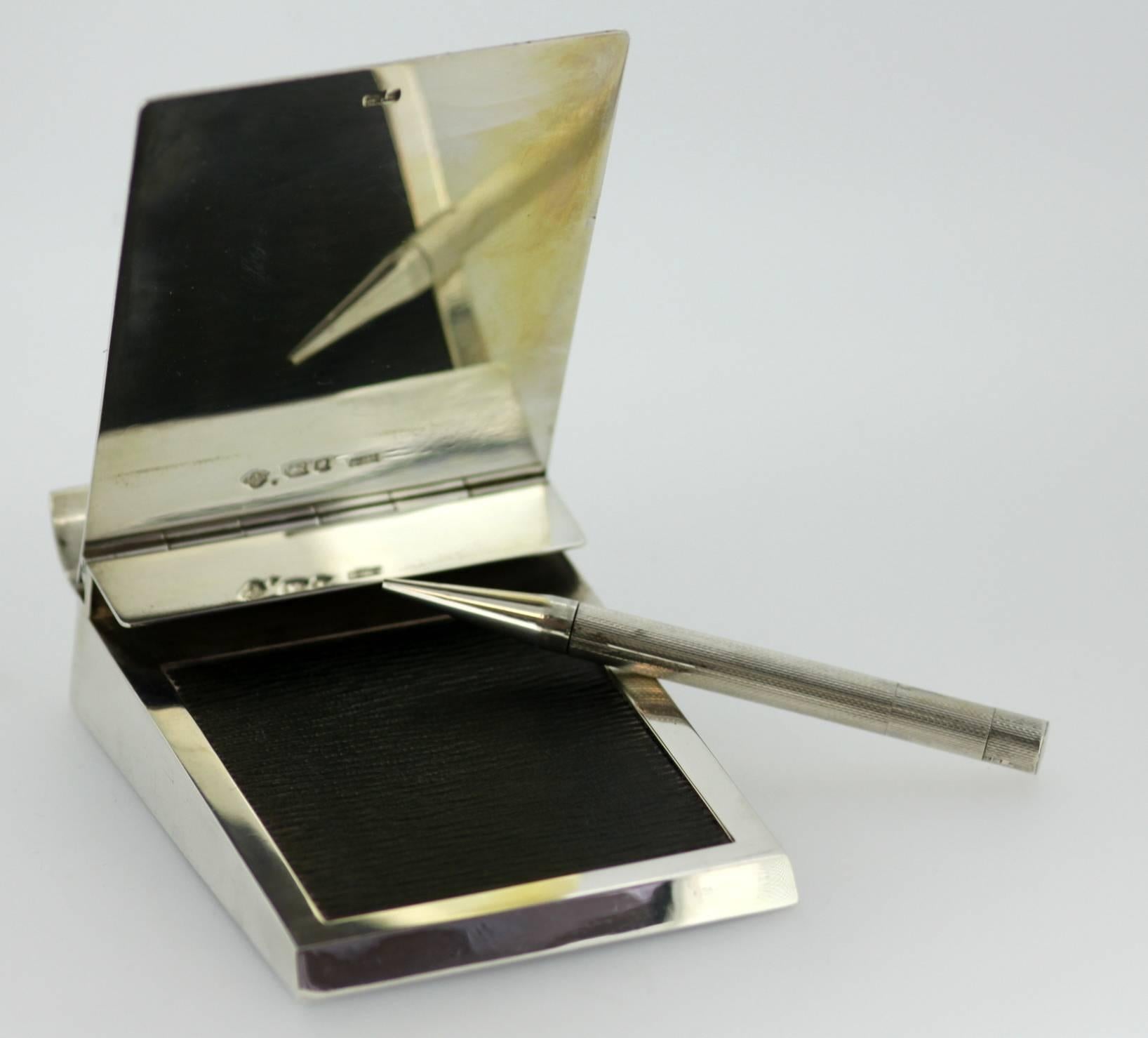 20th Century Silver Notepad and Pen, Asprey & Co, Engraved By J.Purdey & Sons, London 1960