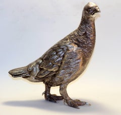 Sterling Silver Pair of Grouse Bird Figurines, Sheffield 2002, C J Vander Ltd