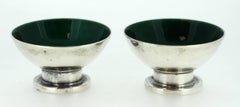 George Jensen, USA, Sterling Silver and Green Enamel Pair of Egg Holders, 1980s