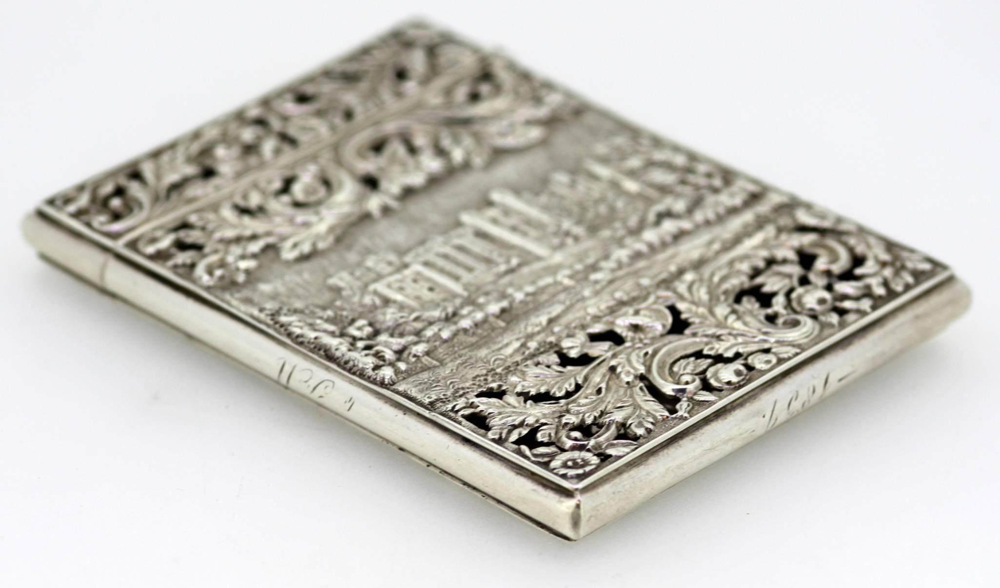 British Victorian Silver Card Case Depicting Kenilworth Castle, Nathaniel Mills, 1838