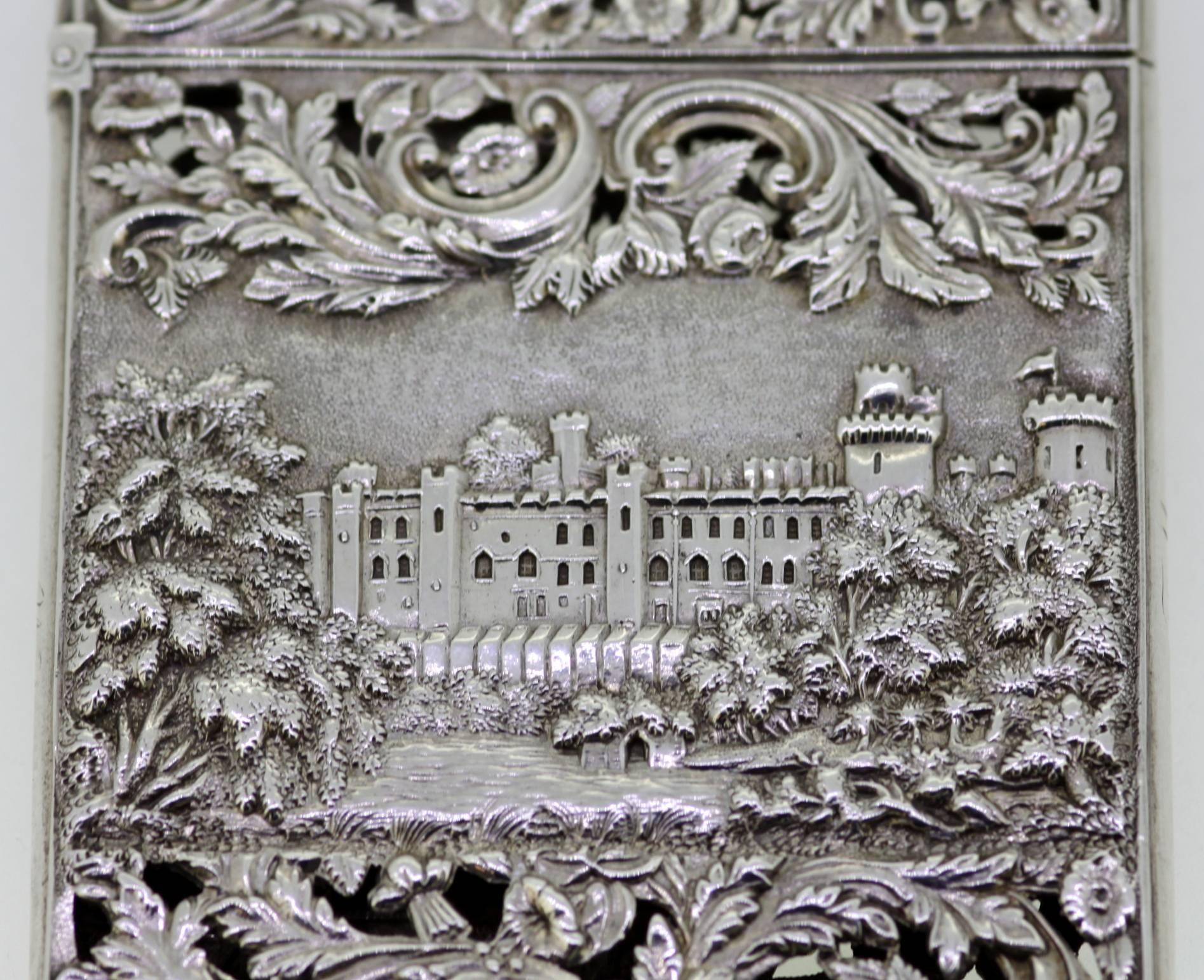 Victorian Silver Card Case Depicting Kenilworth Castle, Nathaniel Mills, 1838 1