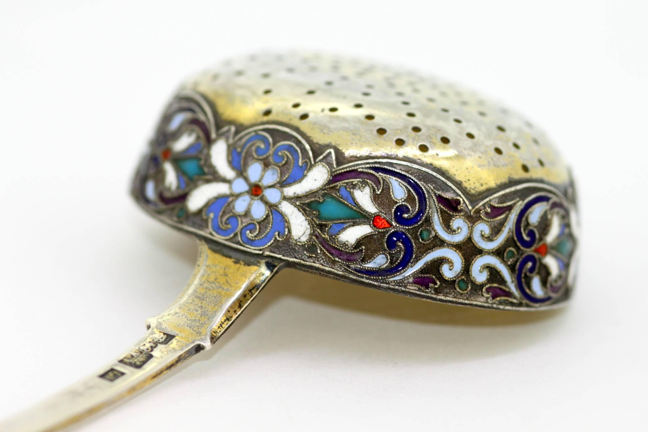 Antique Russian Silver and Enamel Tea Strainer, St. Petersburg, 1890 5