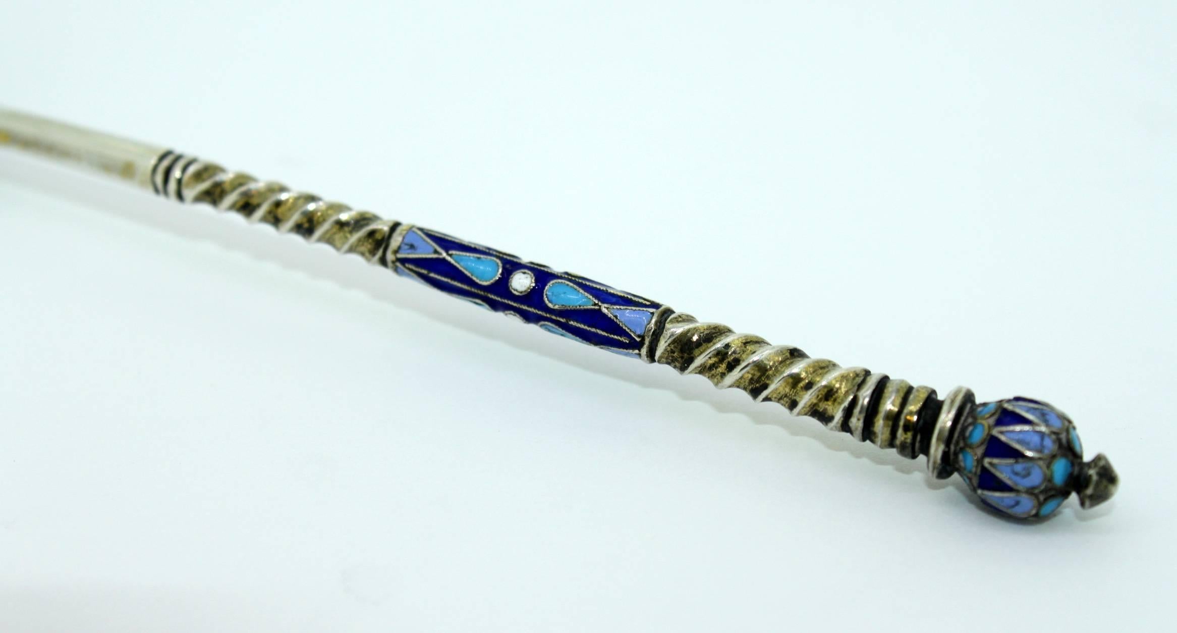 Antique Russian Silver and Enamel Spoon, Moscow by Vasily Andreyev, circa 1900 2