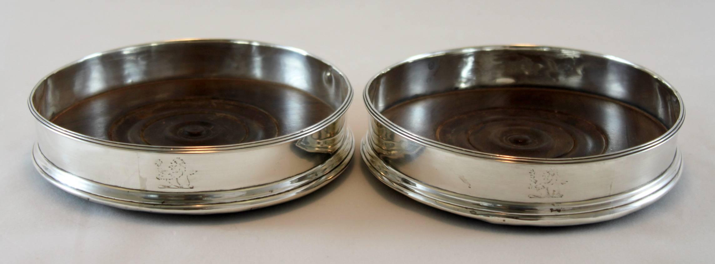 British Pair of Victorian Silver Wine Coasters, London, 1868