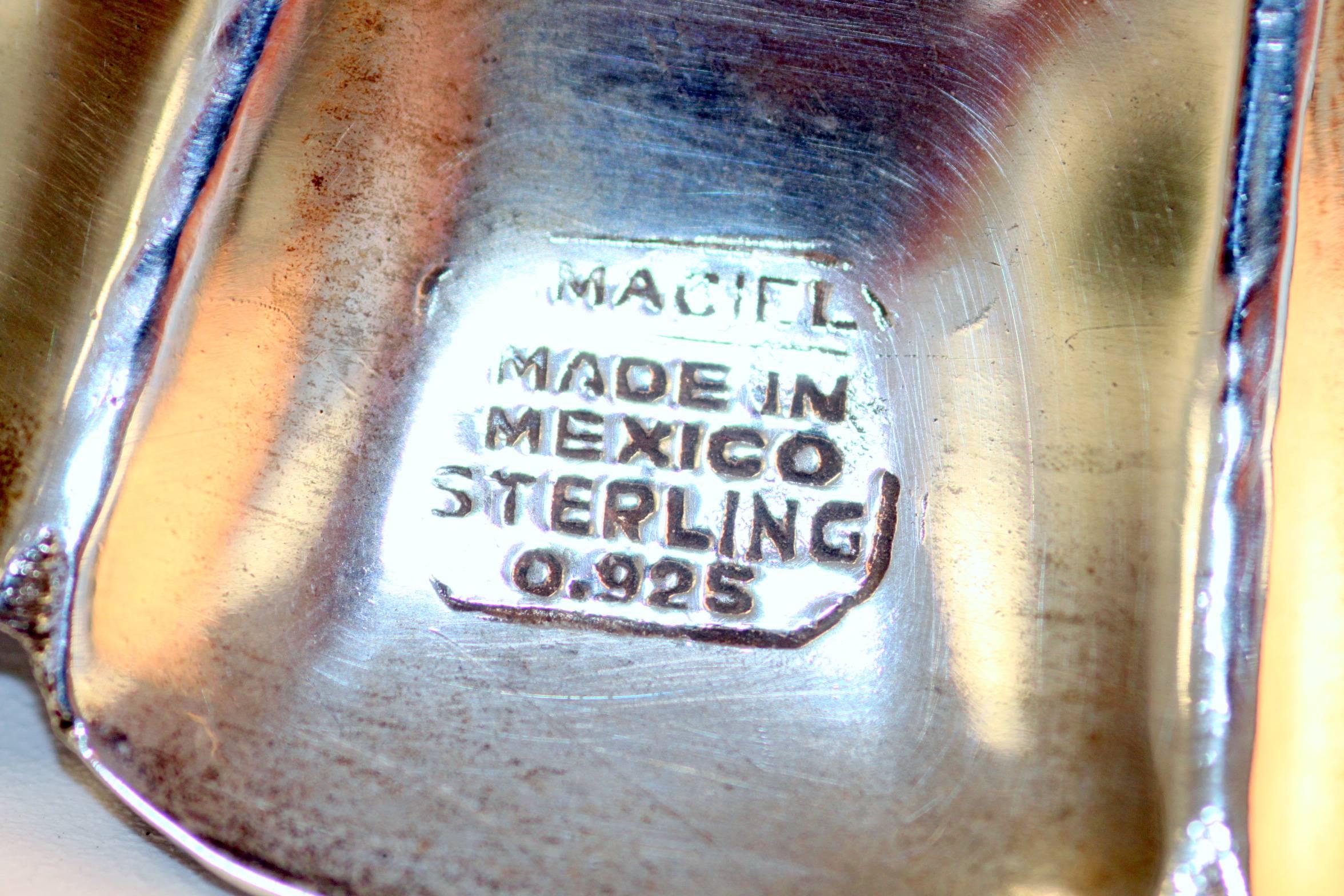 Mexican sterling silver floral engraved dish, Maciel, Circa.1950's 3