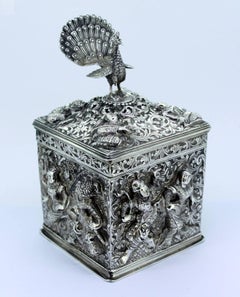 Antique Burmese Silver Tea Caddy, C.1900