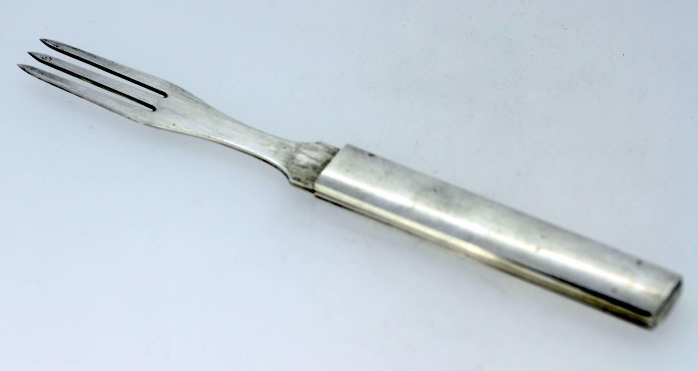 Sterling Silver Louis Vuitton silver travelling knife and fork travelling kit - France C.1940