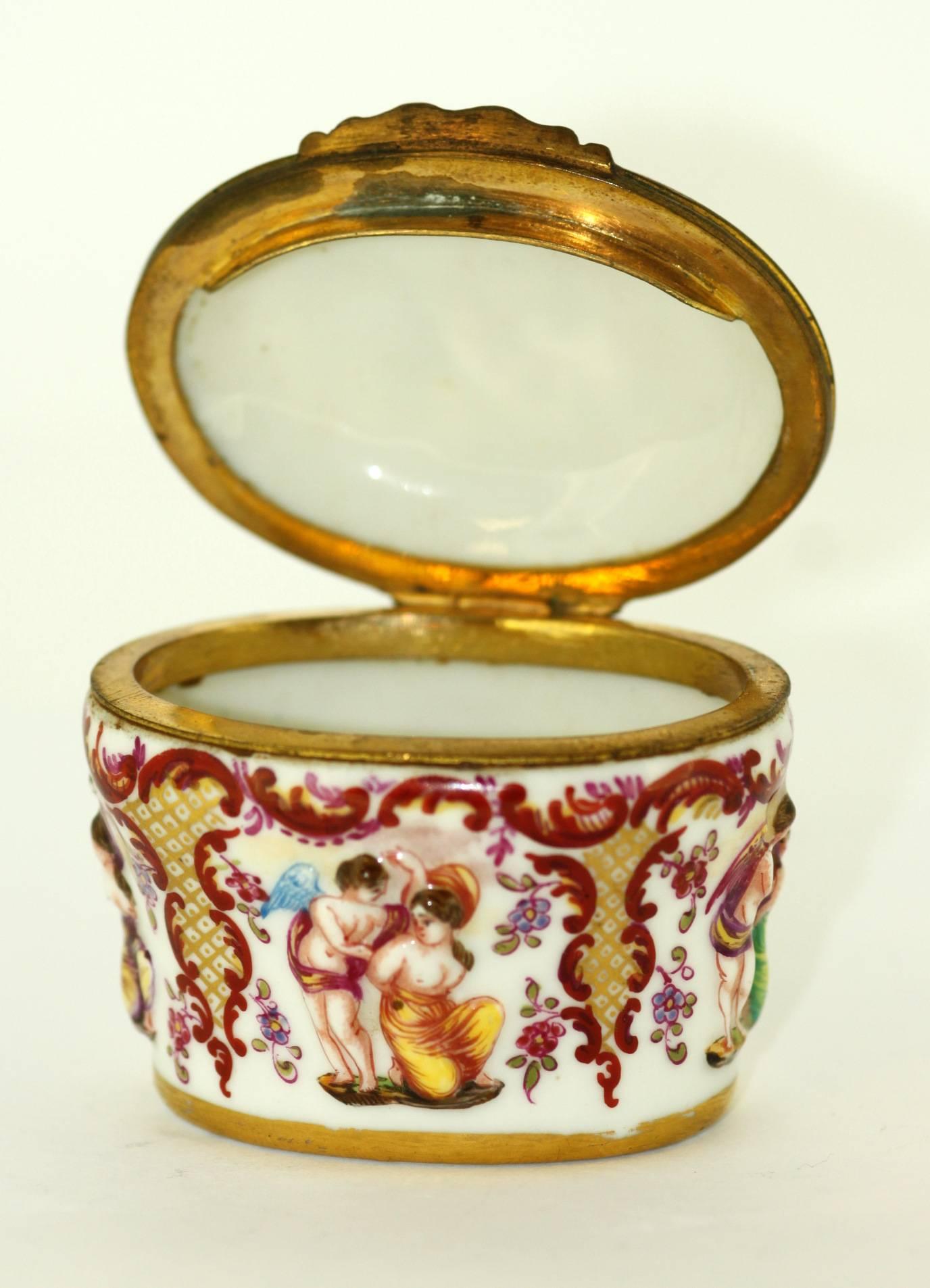Late 19th Century Erotica Porcelain Jar With Lid By Carl Thieme of Potschappel, Germany, c. 1890s.