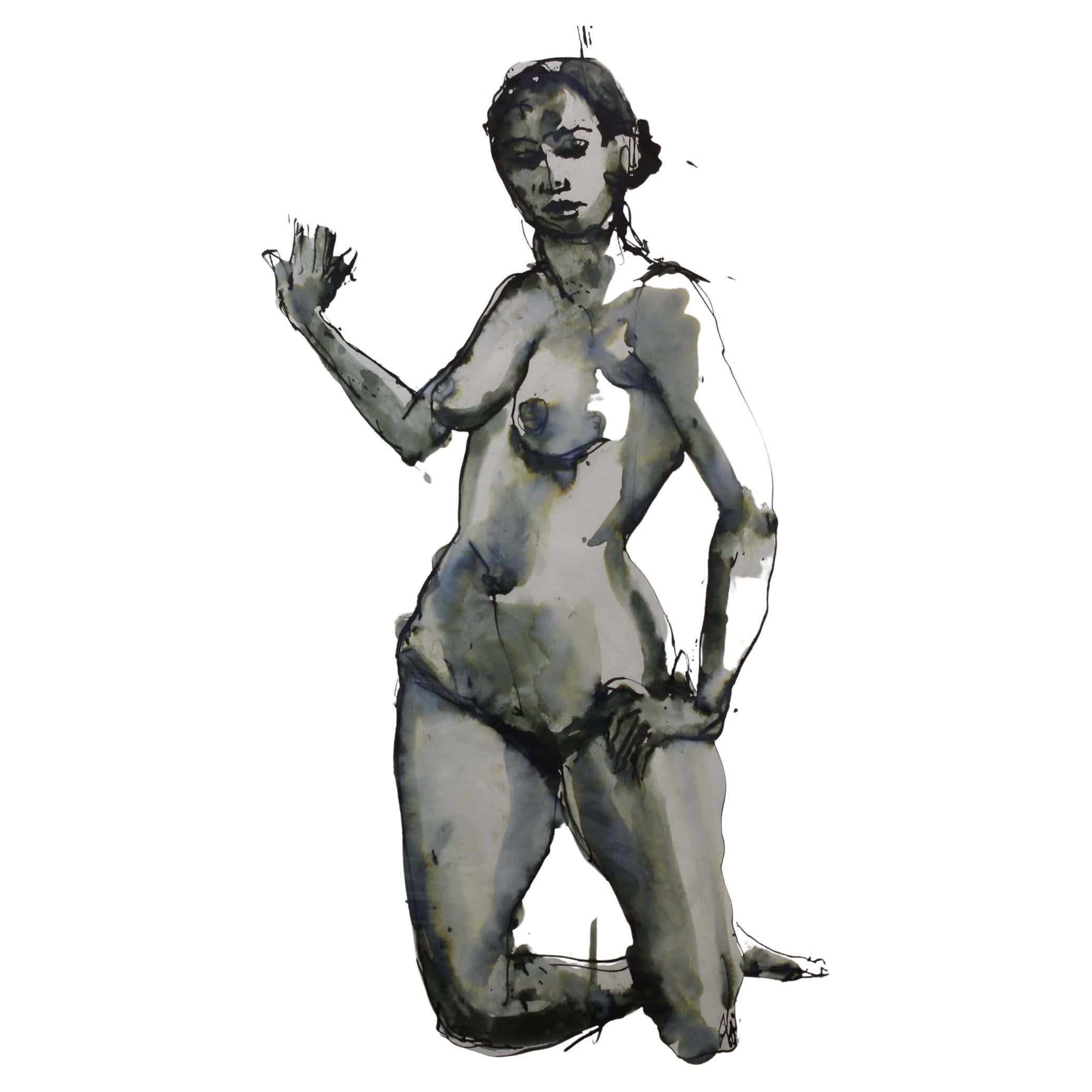 Britannique Peinture à la gouache « Femme nue » de l'artiste Lewis Evany en vente