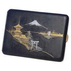 Antique Japanese 24kt. Gold and Silver Cigarette Case with Mount Fuji