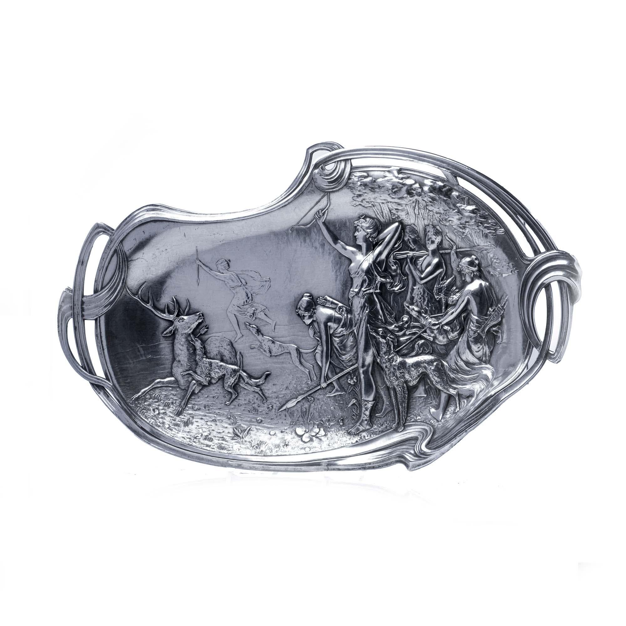 WMF Versilberter Jugendstil-Teller mit der Darstellung der Jägerin Diana, um 1900 im Angebot 5