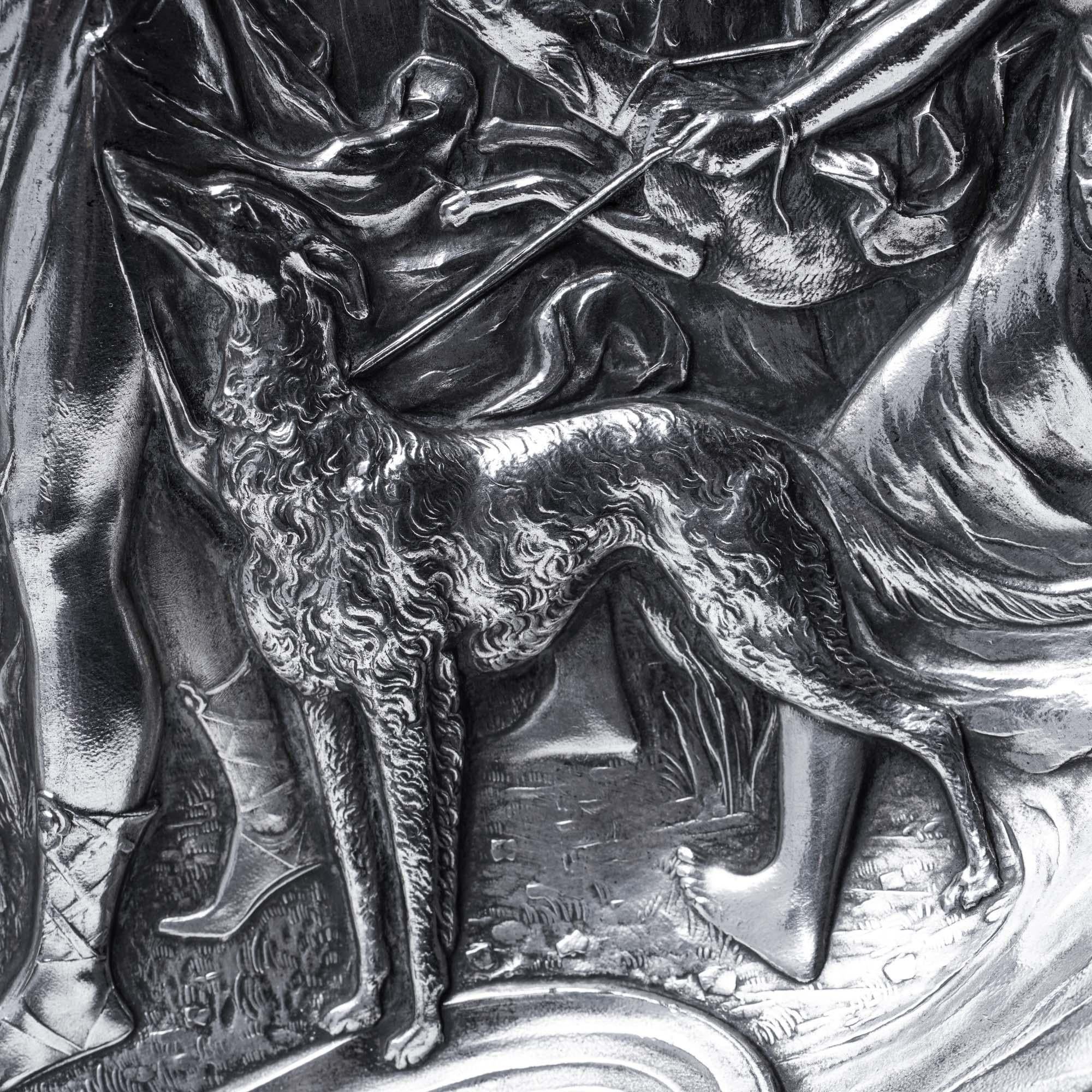 WMF Versilberter Jugendstil-Teller mit der Darstellung der Jägerin Diana, um 1900 im Angebot 8