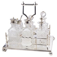 Antique Silver-Plated Cruet Set with Six Glass Bottles, 1892