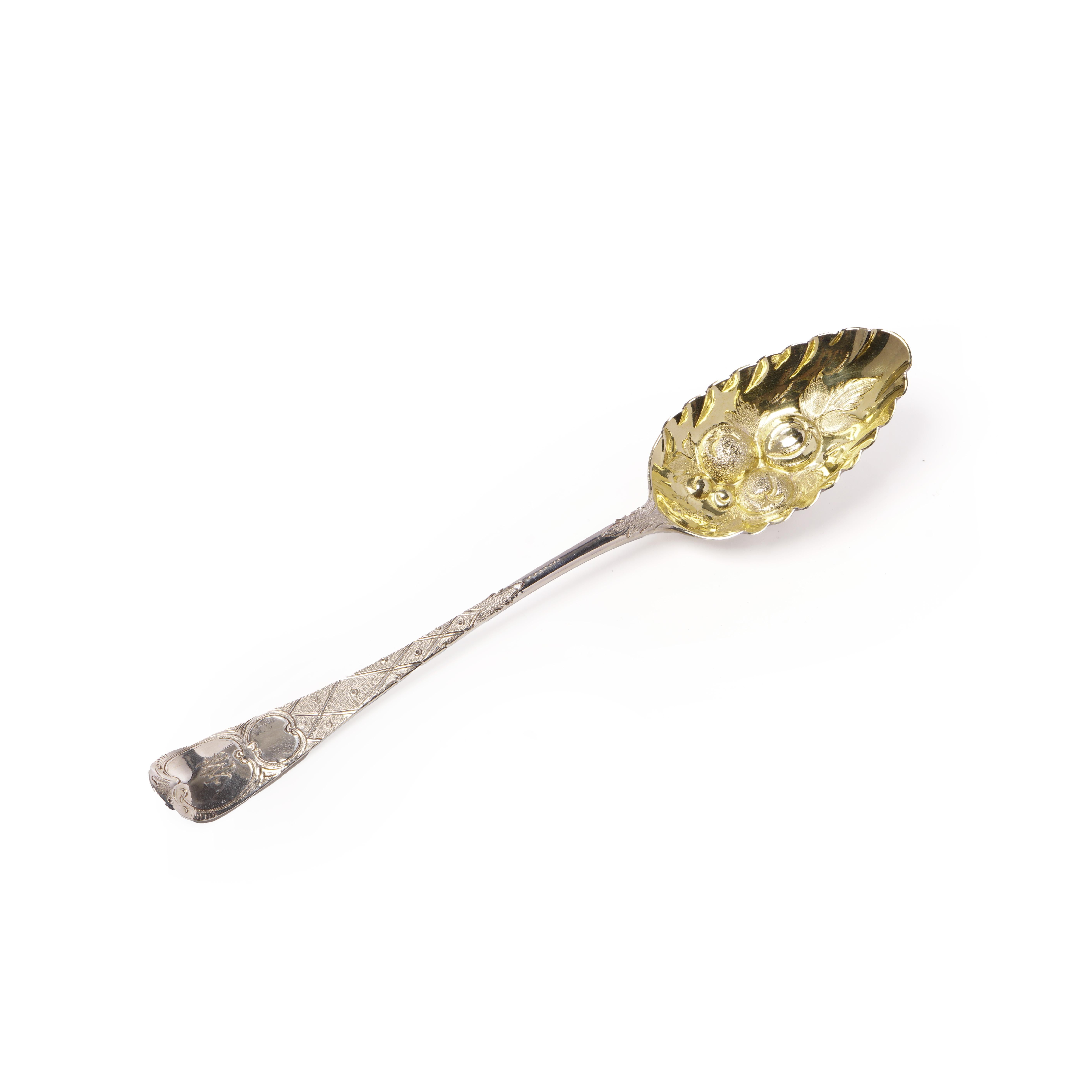 Cuillère à fruits géorgienne ancienne en argent et en vermeil dans son étui d'origine Bon état - En vente à Braintree, GB