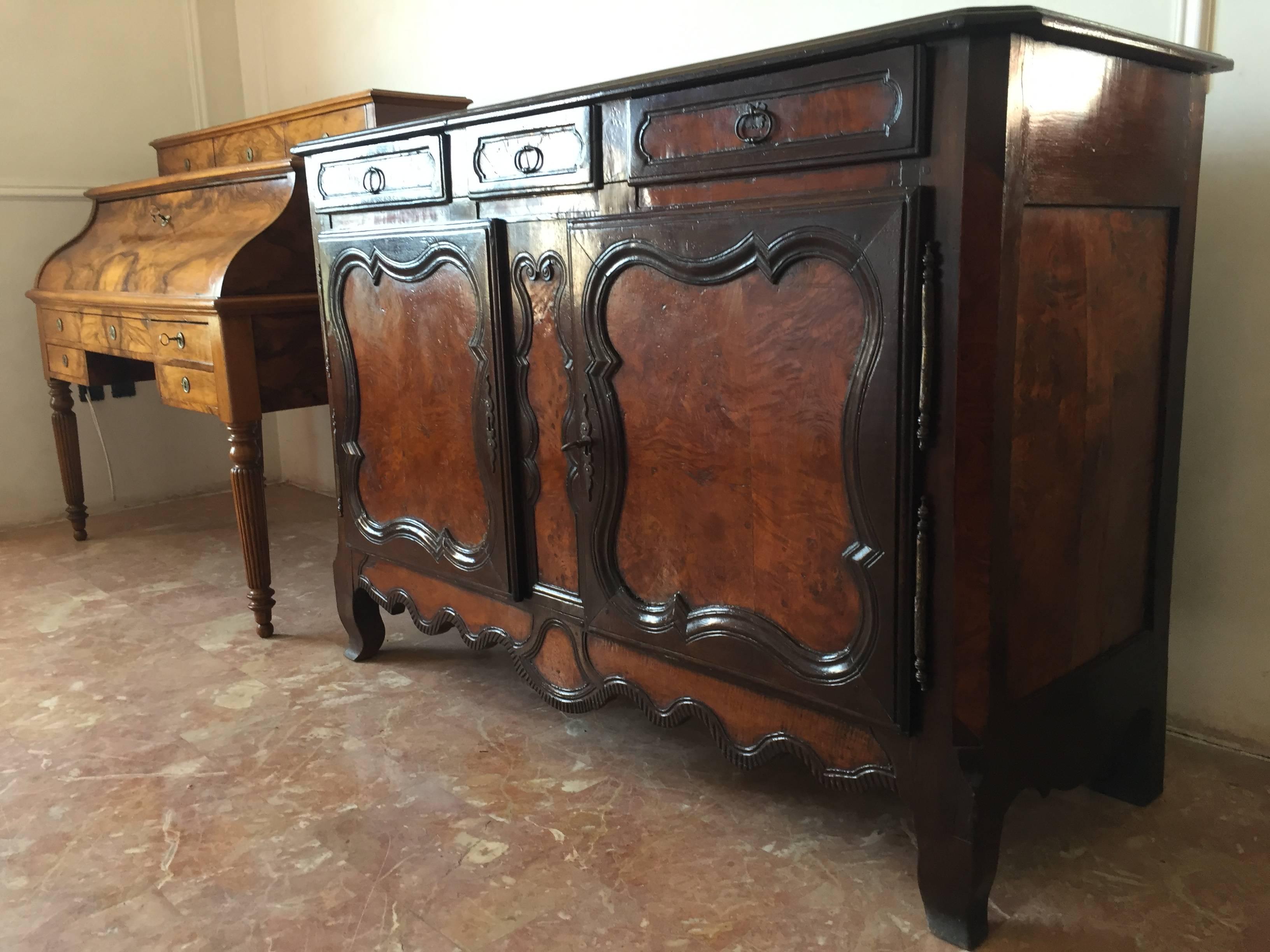 Early 19th Century Louis XV Country French Carved Elm Sideboard, Early, 1800s For Sale