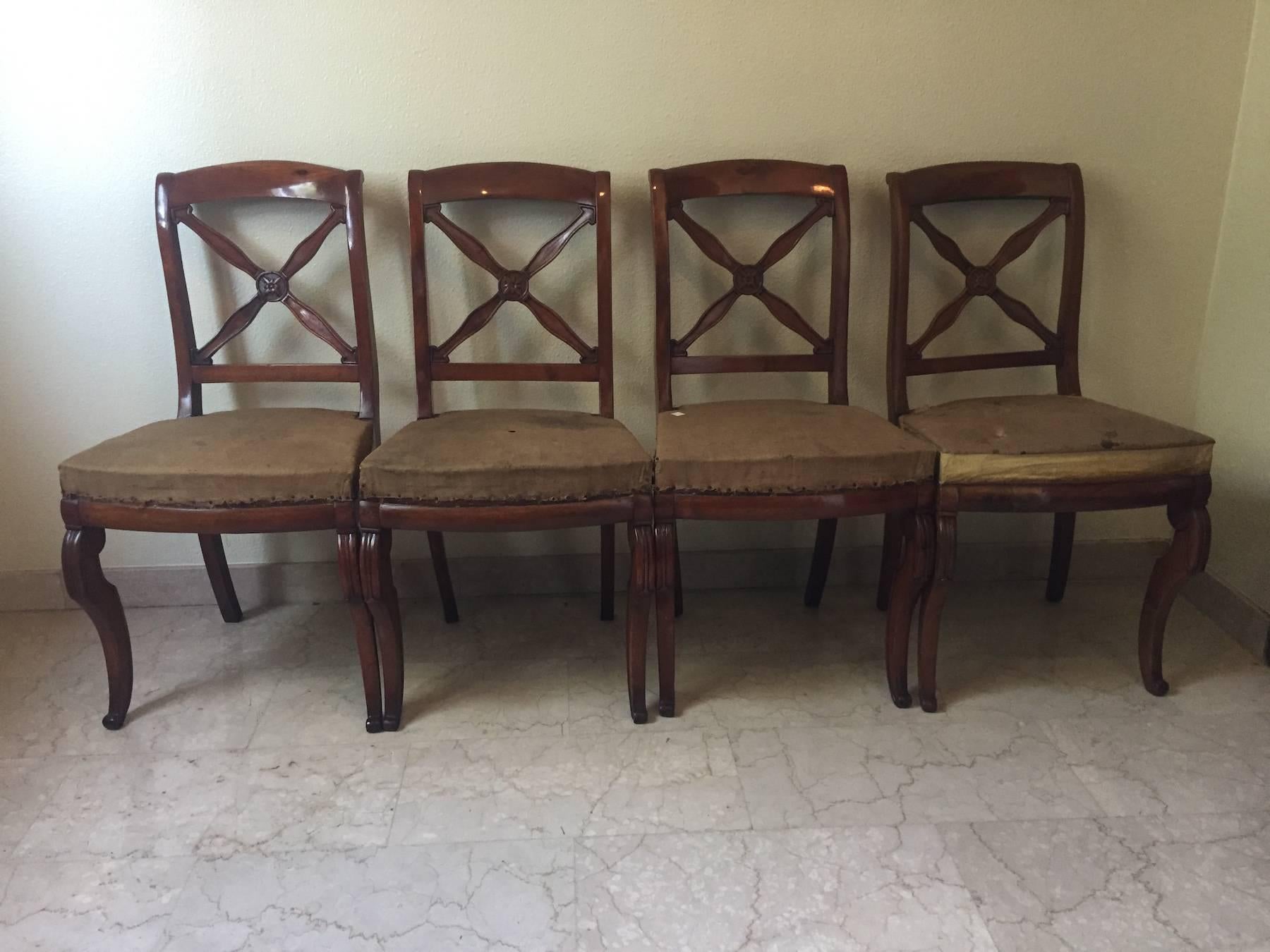 Empire-Restauration Walnut Chairs, France, 1820 For Sale 3