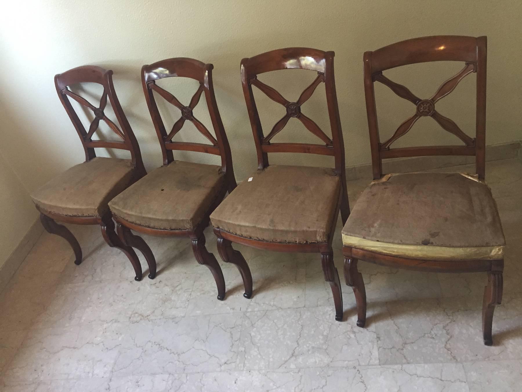 Chaises Empire-Restauration en noyer, France, 1820 en vente 3