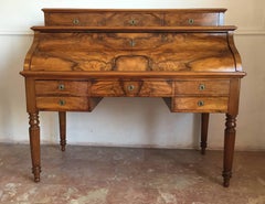 French Louis Philippe Walnut Cylinder Writing Desk Centre Bureau, 1850