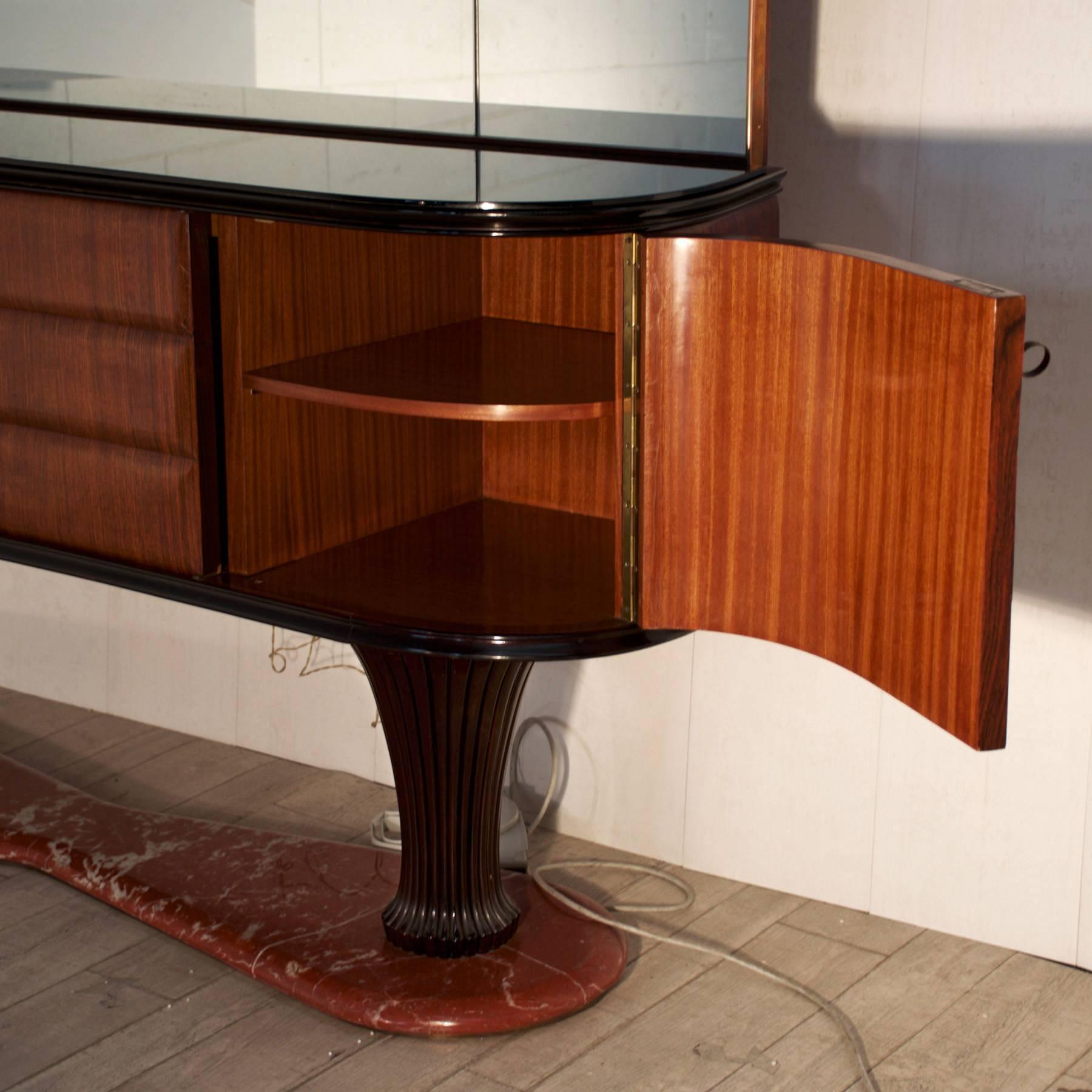 Italian Rosewood Sideboard with mirror and black Opaline by Dassi, 1950s 1