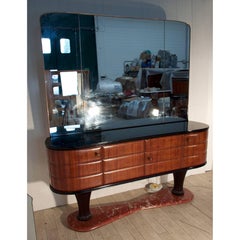 Italian Rosewood Sideboard with mirror and black Opaline by Dassi, 1950s