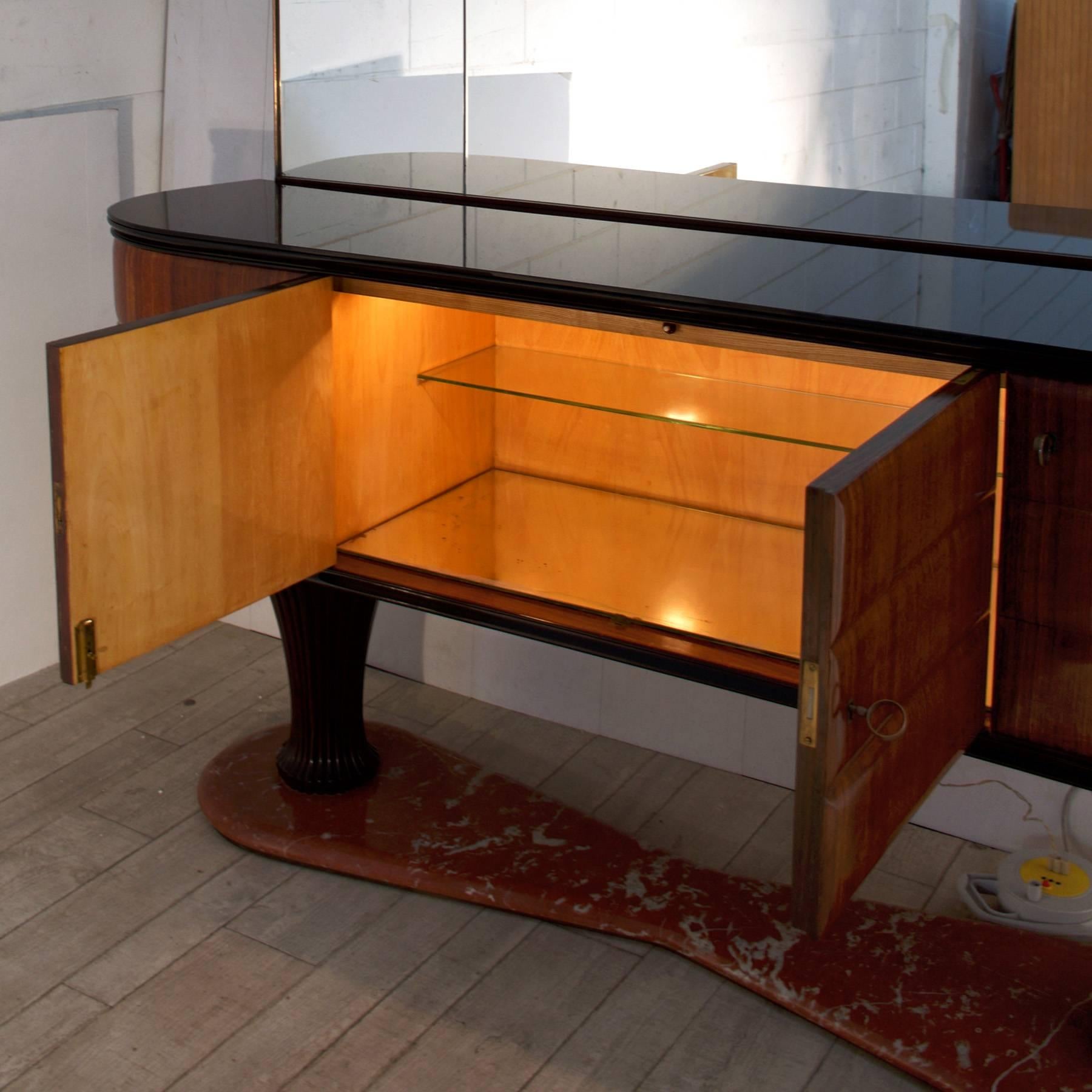 Italian Rosewood Sideboard with mirror and black Opaline by Dassi, 1950s 3